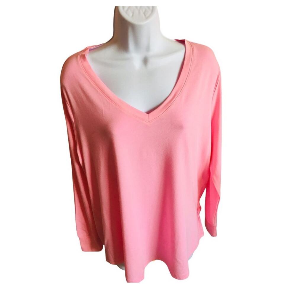 Terra & Sky Long Sleeve V-Neck Pima Cotton Blend Comfortable Tee -2X (20W - 22W)